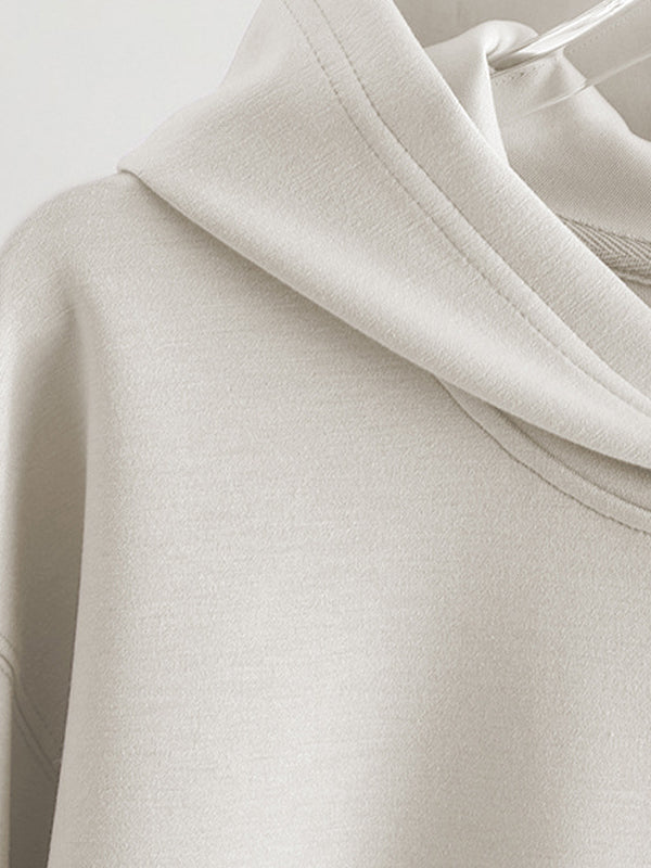 Elasticity Solid Color Split-Joint High-Low Long Sleeves Hooded Pajama Sets