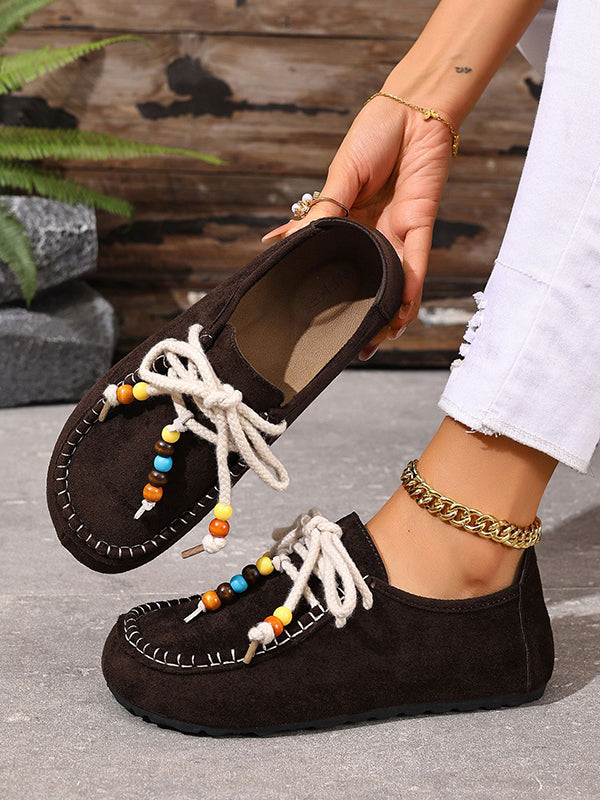Lace-Up Round-Toe Split-Joint Flat Shoes