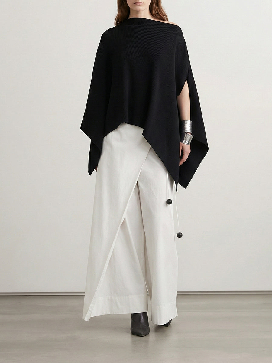 Asymmetric Solid Color Batwing Sleeves Loose One-Shoulder Blouses&Shirts Tops