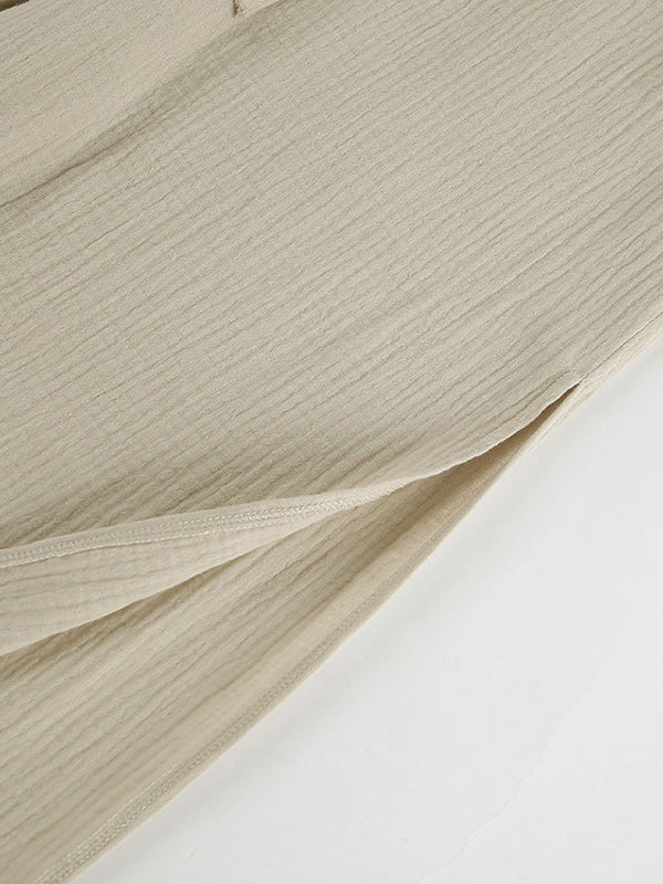 Drawstring Elasticity Solid Color Split-side High Waisted Loose Trousers Pants