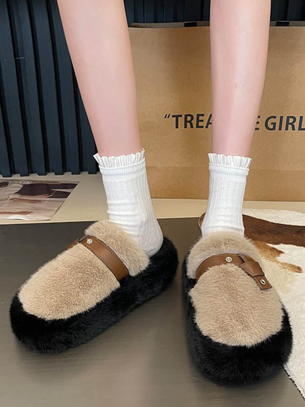 Buckle Round-Toe Split-Joint Slippers Platform Shoes