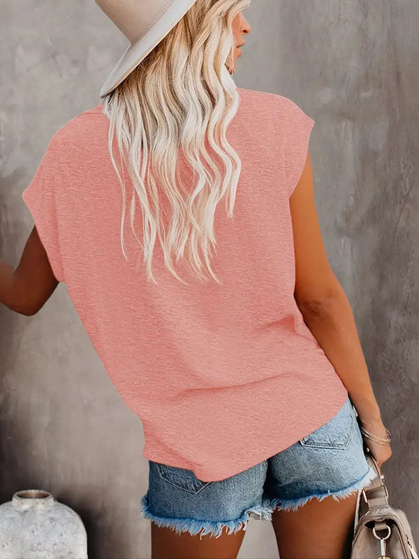 Solid Color Loose Short Sleeves Round-Neck T-Shirts Tops