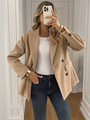 Buttoned Double-Breasted Solid Color Long Sleeves Loose Notched Collar Outerwear Jackets&Coats Blazer