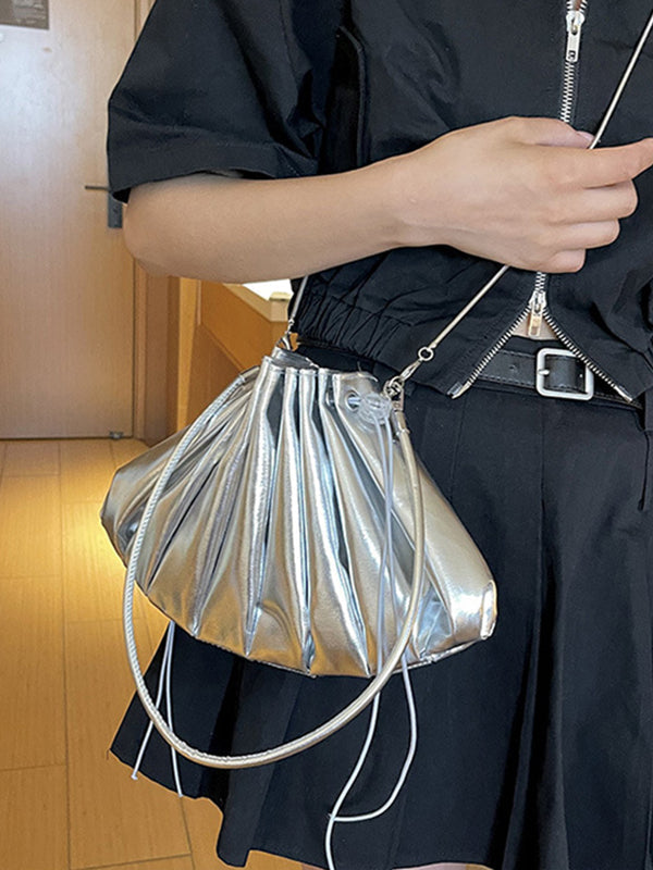 Chains Drawstring Shell Ruffled Zipper Crossbody Bags Accessories