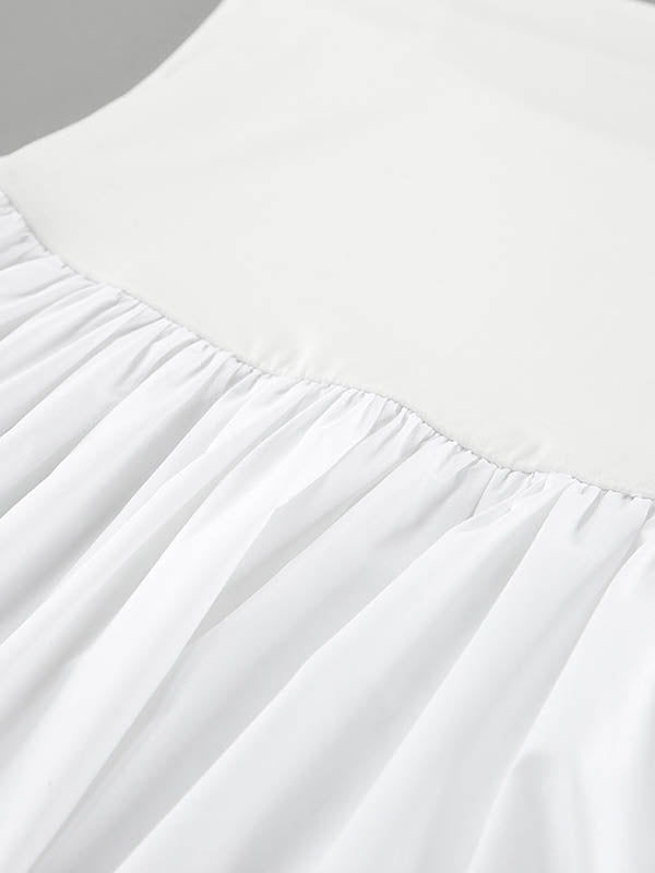 Pleated Solid Color Split-Joint Loose Sleeveless Spaghetti-Neck Midi Dresses