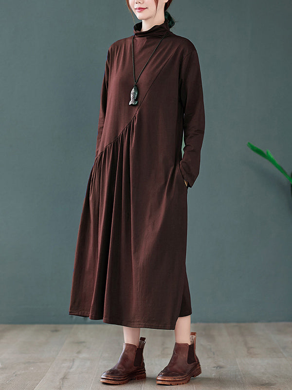 Original Solid High-Neck Knitting Dress