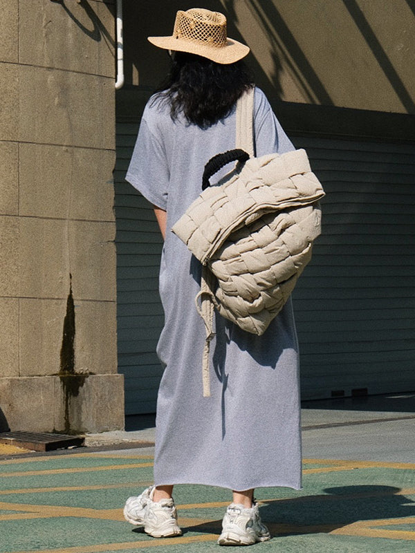 Casual Short Sleeves Solid Color Round-Neck Maxi Dress