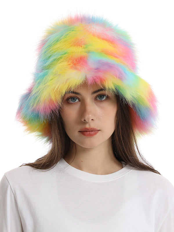 Adjustable Contrast Color Keep Warm Velvet Bucket Hat