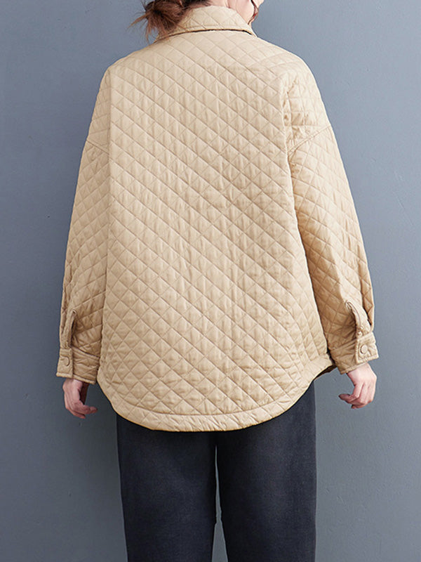 Loose Long Sleeves Buttoned Solid Color Lapel Collar Padded Outerwear