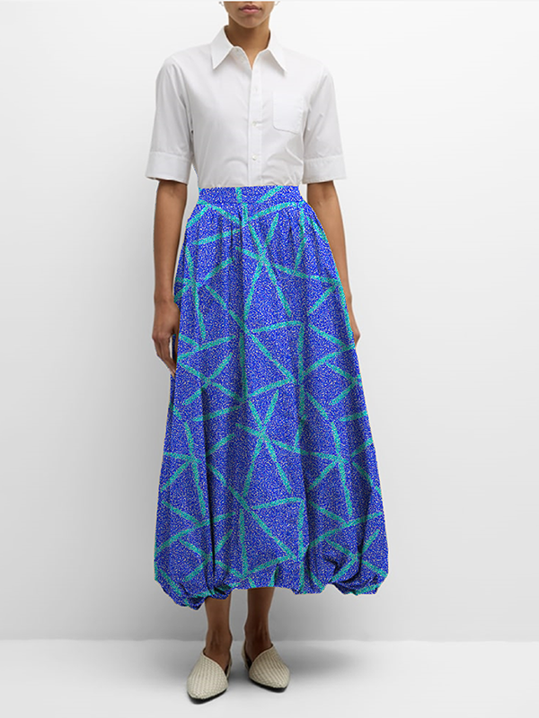 Pleated Printed Zipper A-Line Loose Skirts Bottoms