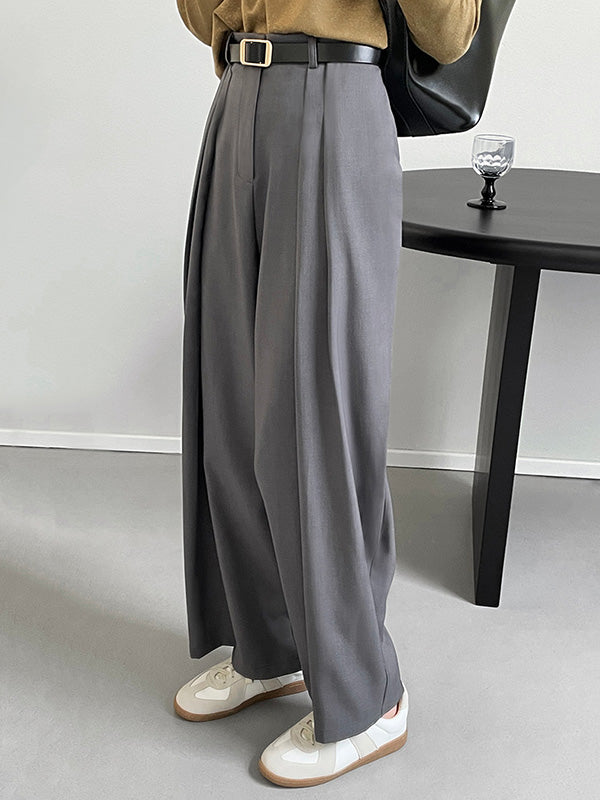 Casual Loose Wide Leg Pleated Solid Color Pants