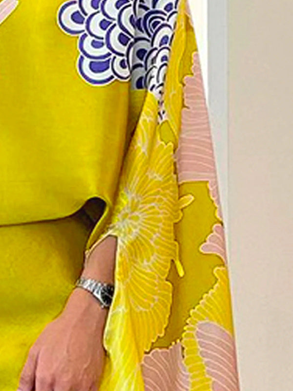 Flower Print Batwing Sleeves Half Sleeves Mock Neck Blouses&shirts Tops