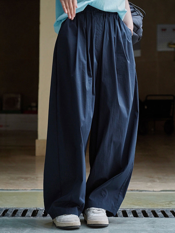 Pleated High Waisted Wide Leg Trousers Casual Pants Bottoms