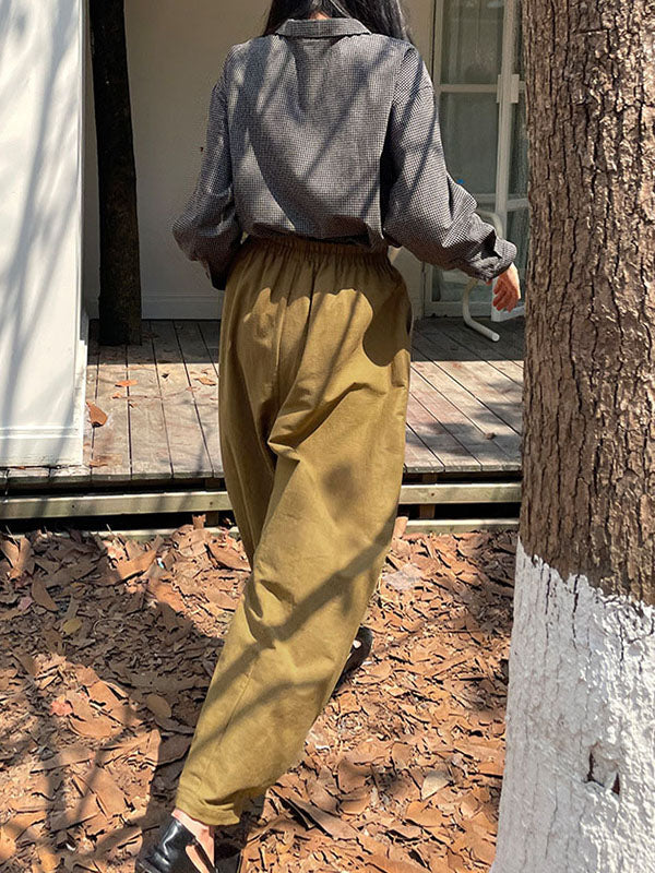 Elasticity High-Waisted Pleated Solid Color Split-Joint Harem Pants Loose Trousers Pants