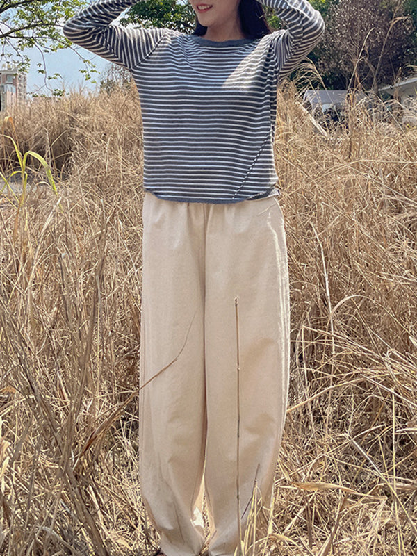Elasticity High-Waisted Pleated Solid Color Split-Joint Harem Pants Loose Trousers Pants