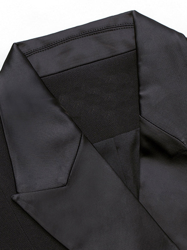 Asymmetric Buttoned Solid Color Split-Joint Flared Sleeves Long Sleeves Notched Collar Outerwear Blazer
