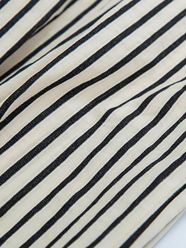Split-Joint Striped High Waisted Loose Trousers Pants