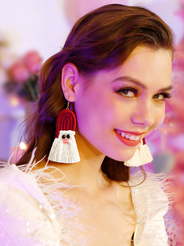 Christmas Boho Tasseled Handmade Santa Earrings Accessories