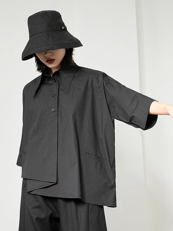 Leisure Loose Irregularity Solid Color Polo Blouses&Shirts Tops
