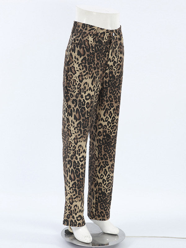 Leopard Pockets High Waisted Trousers Pants