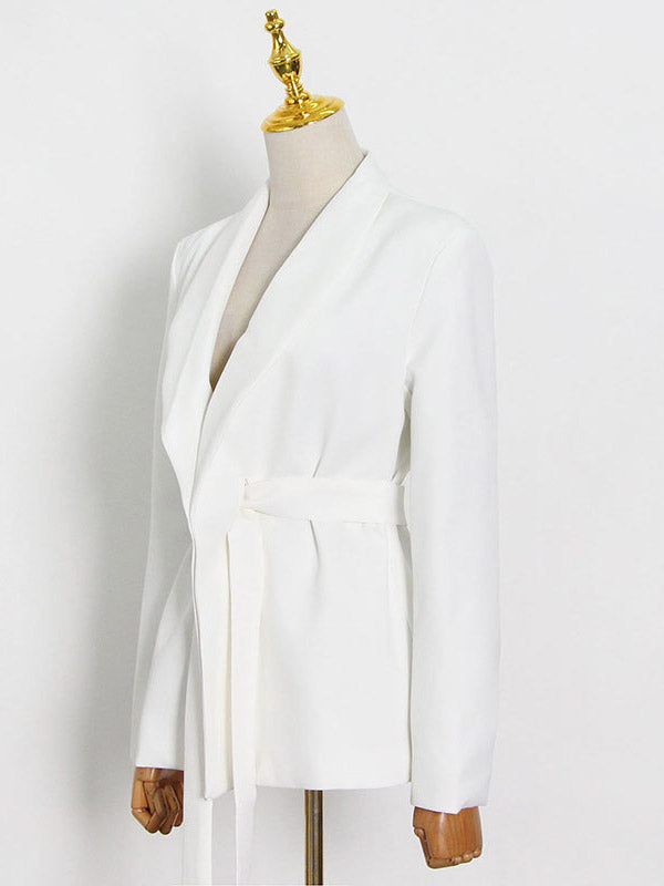 Solid Color Column Long Sleeves Lapel Blazer Top&Pants Two Pieces Set