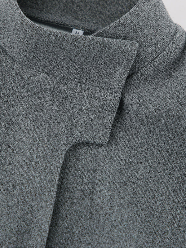 Elasticity Solid Color Long Sleeves Loose Stand Collar Woolen Coat