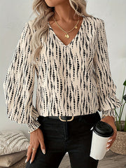 Printed Split-Joint Loose Puff Sleeves V-Neck Blouses&Shirts Tops