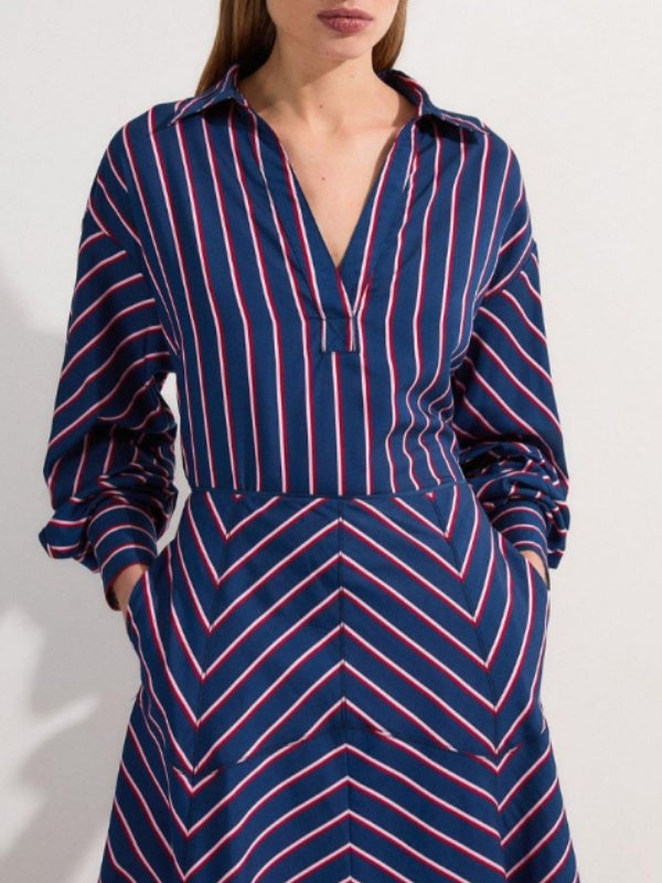 Striped Long Sleeves Loose Lapel Blouses&shirts Tops