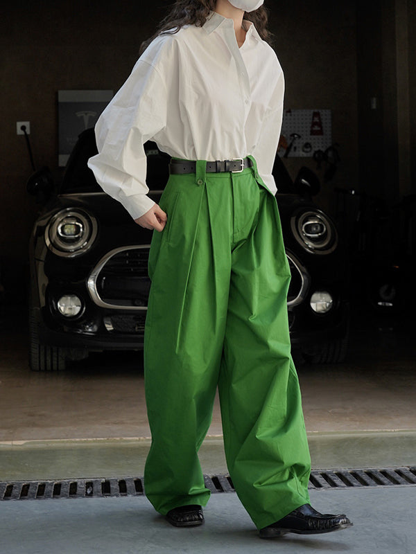 Asymmetric Solid Color Long Sleeves Loose Lapel Blouses