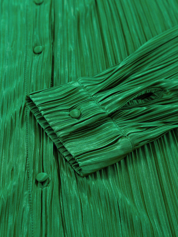 Loose Solid Color Pleated Blouse&Wide Legs Pants 2 Pieces Set