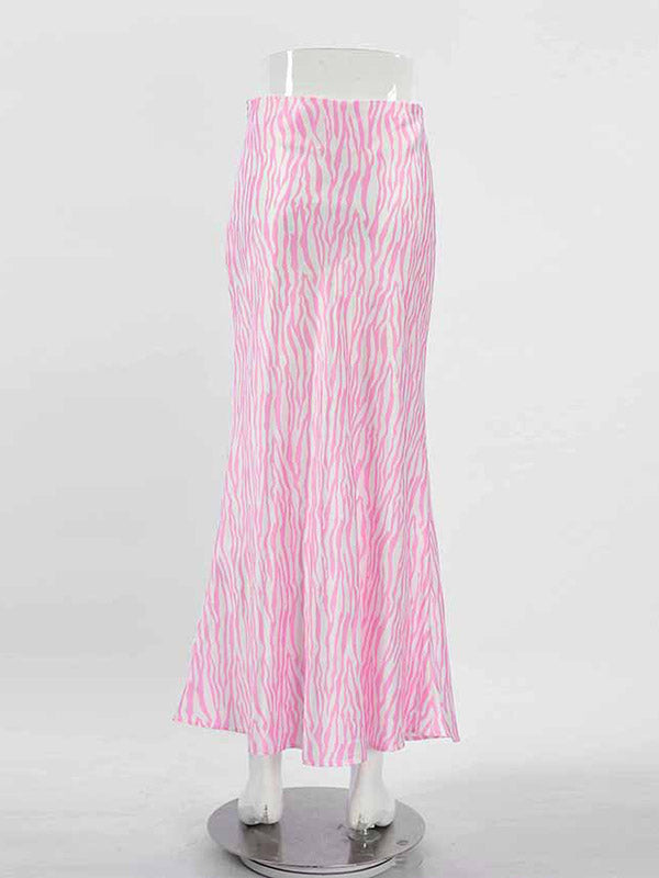 Contrast Color Zebra-Stripe Mermaid Skirts Bottoms