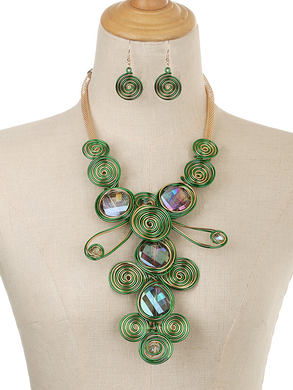 Geometric Artisan Gemstone Wirework Necklace & Earring Set