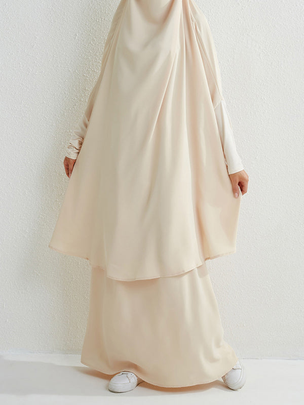 Solid Color Batwing Sleeves Long Sleeves Muslim High Neck Shirts Top + Skirts Bottom Two Pieces Set