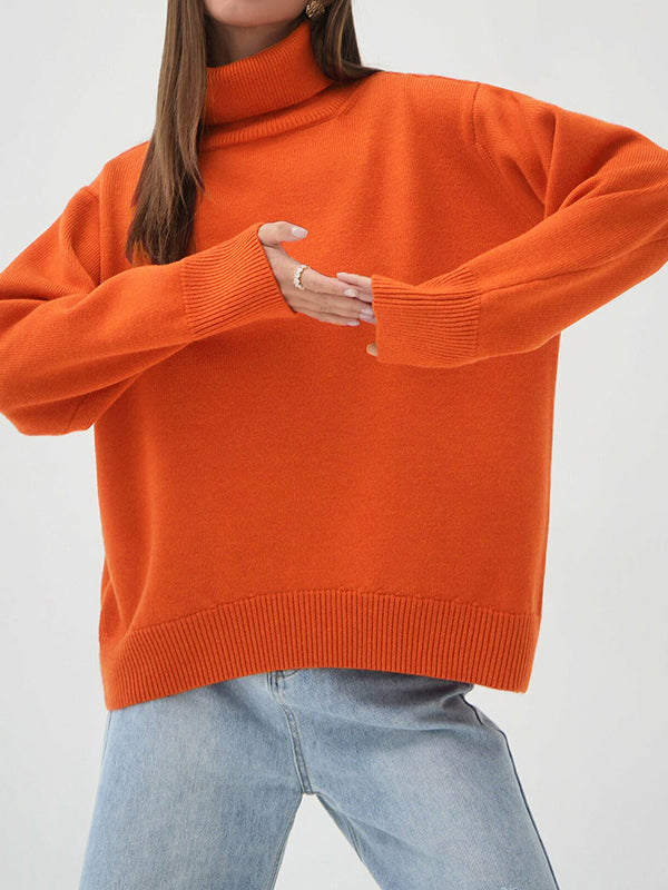 Long Sleeves Loose Solid Color High Neck Knitwear Pullovers Sweater Sweater Tops