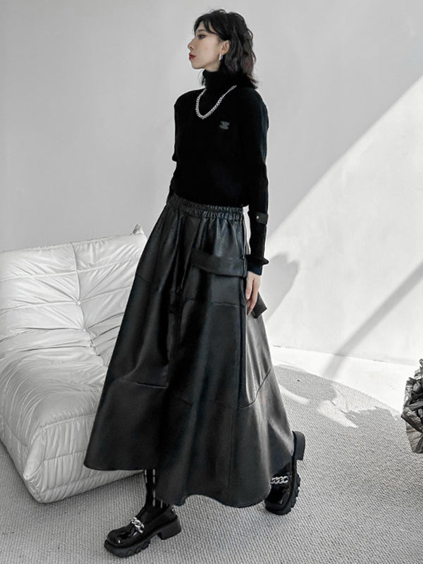 Solid Color Split-Joint Zipper A-Line Hipster Skirts Bottoms