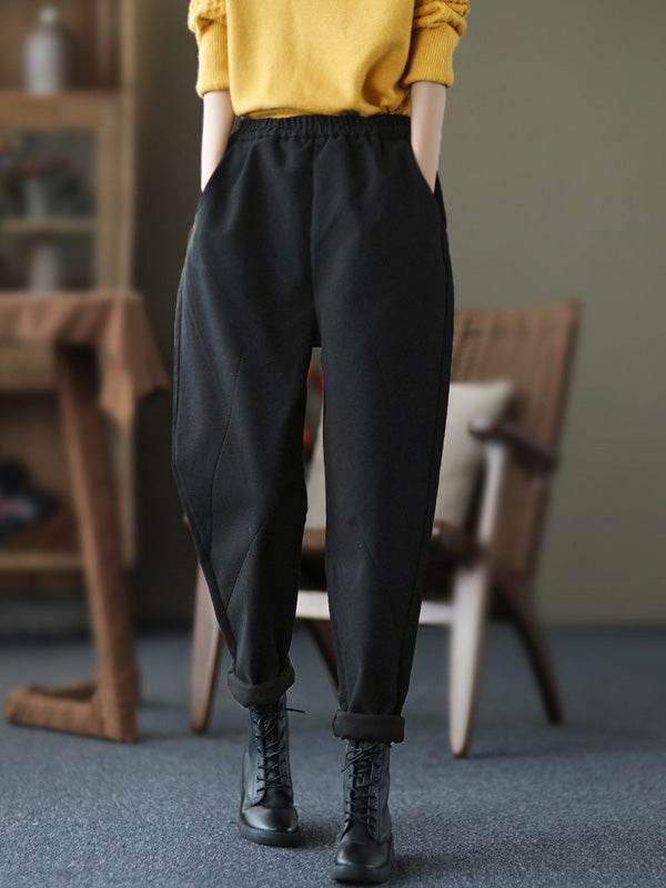 Thicken Velvet Elasticity Solid Color  Casual Pants