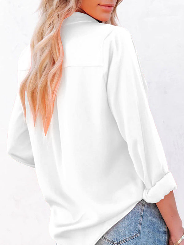 Urban Simple Long Sleeves Solid Color Lapel Blouses Top