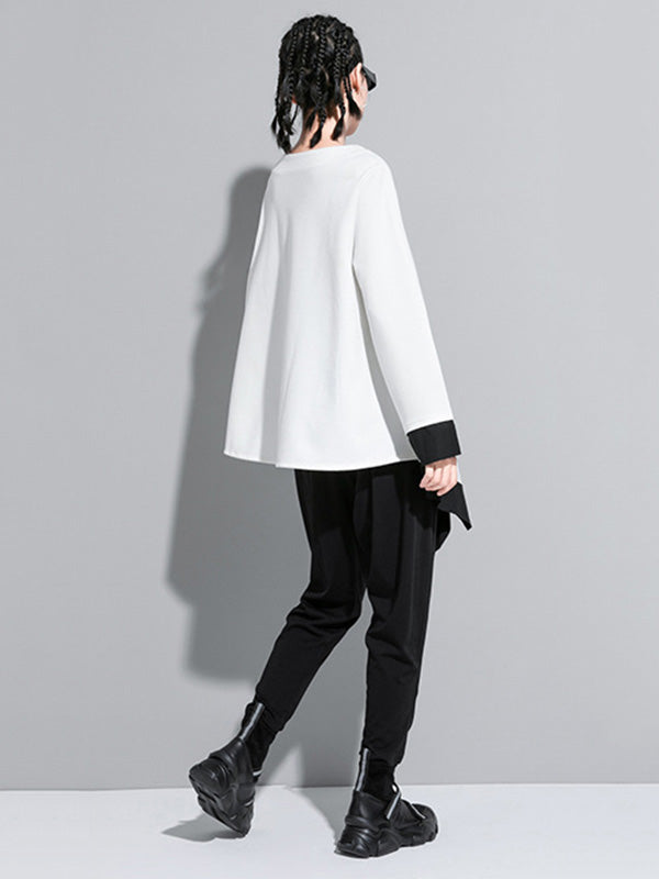 Original Asymmetric Split-Joint Round-Neck T-Shirt