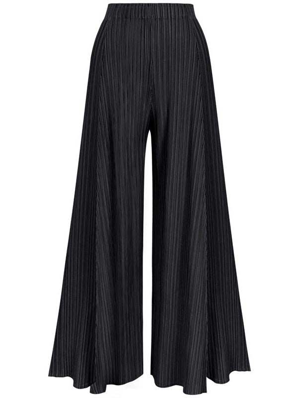 Urban Pleated Solid Color V-Neck Long Sleeves T-Shirt&Flared Pantstwo Pieces Set