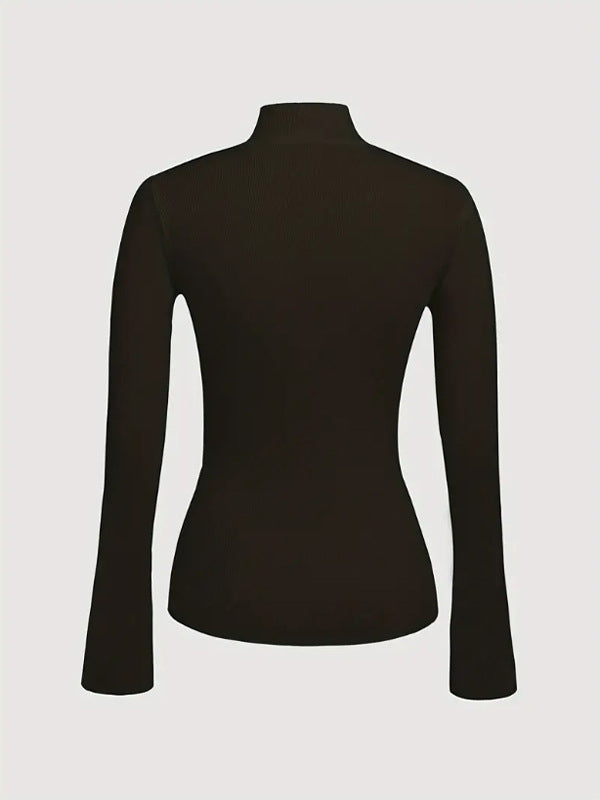 Asymmetric Split-front Split-Joint Long Sleeves V-neck Sweater Tops