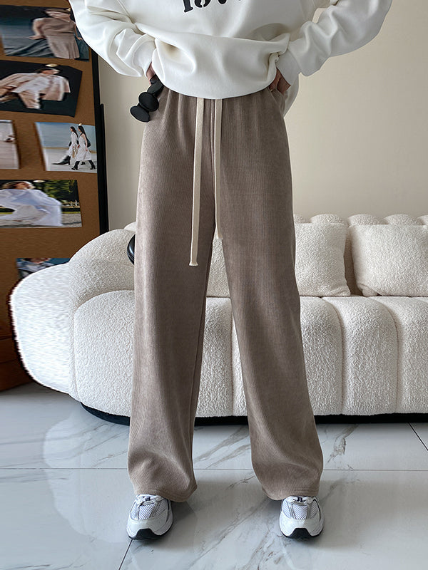 Urban Wide Leg Loose Fleece Keep Warm Solid Color Pants