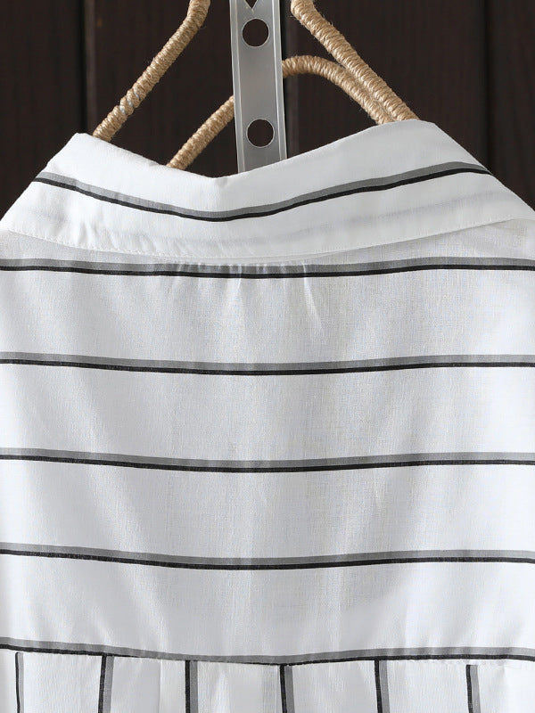 Striped Irregular clipping Long Sleeves Lapel Shirts Tops