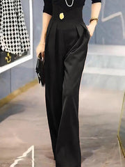Buttoned Pleated High Waisted Wide Leg Trousers Pants