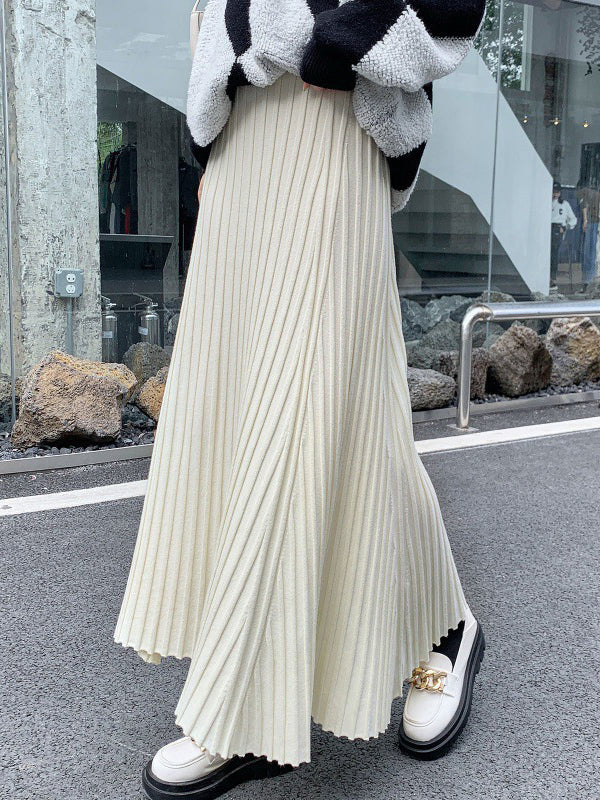 Pleated Solid Color A-Line High Waisted Skirts Bottoms