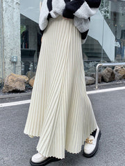 Pleated Solid Color A-Line High Waisted Skirts Bottoms