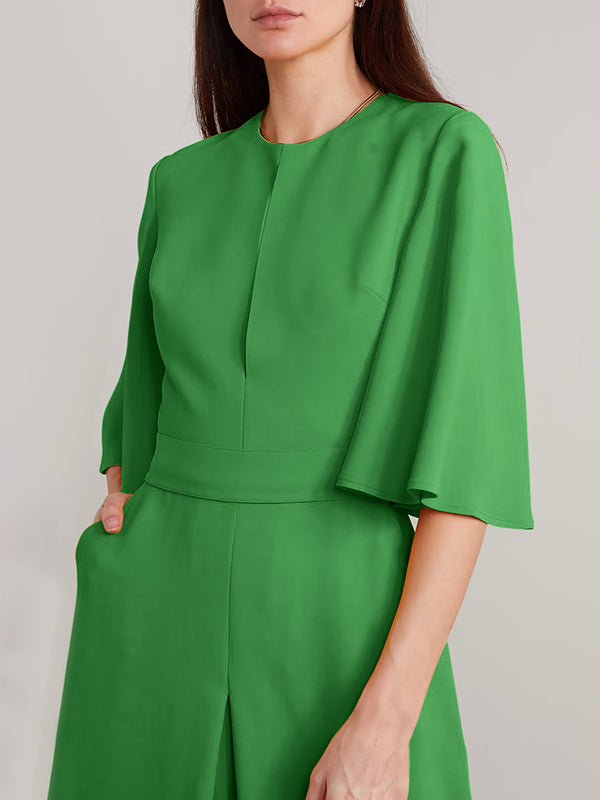 Loose Short Sleeves Solid Color Round-Neck Jumpsuits