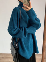 Solid Color Split-Joint Split-Side Long Sleeves Loose High Neck Sweater