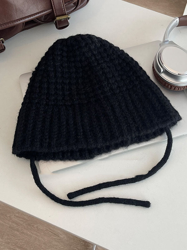 Keep Warm Solid Color Tied Knitted Hats Bucket Hat