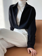 Solid Color Long Sleeves Loose Lapel Blouses