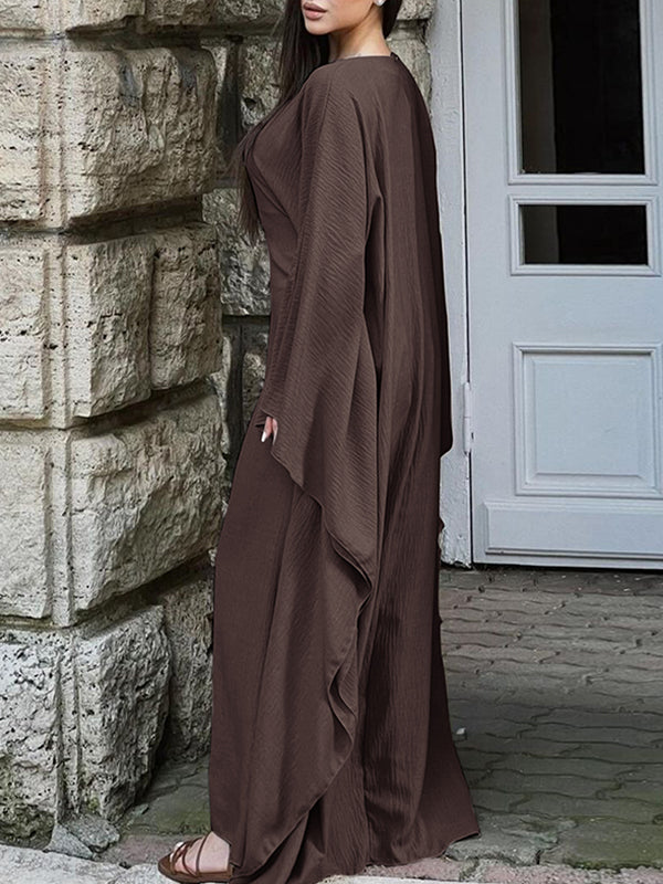 Solid Color Batwing Sleeves Long Sleeves Round-Neck Maxi Dresses